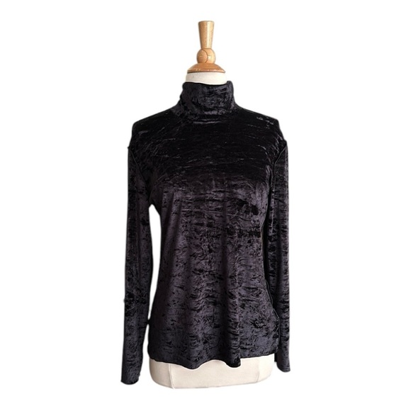 Bogner Tops - BOGNER Black Crushed Velvet Turtleneck Top Y2K Gothic Après Ski Performance 14